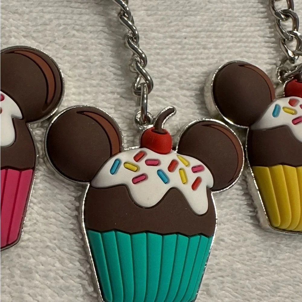 Disney Mickey Mouse Cupcake Keychains NWOT (Set of 4)